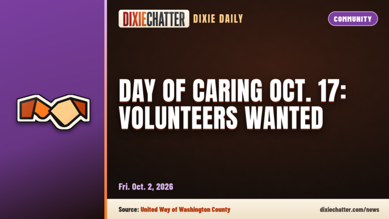 DixieChatter Dixie Daily card: Community. United Way Day of Caring Oct. 17 seeks volunteers for Hildale garden Fri. Oct. 2, 2026. Source: United Way of Washington County, via St. George Area Chamber.