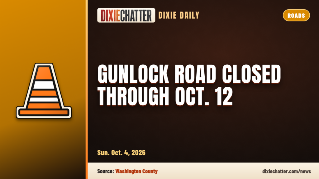 Gunlock Road closed between mileposts 2 and 4 through Oct. 12